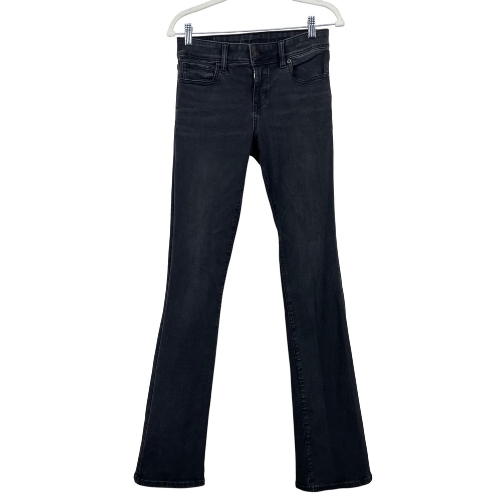 American Eagle 28x34 Size 2 X-Long Flare Jeans Black Stretch Mid Rise Women's